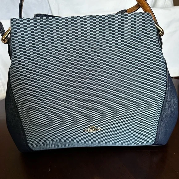 Coach Edie 3 Midnight/Milk Jacquard & Leather Shoulder Bag - Picture 1 of 7